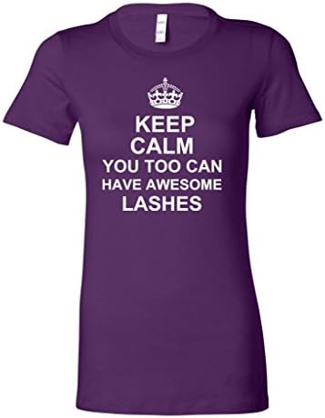 Keep Calm You Too Can Have Awesome Lashes Purple T-Shirt White Lettering With Saying X-Large