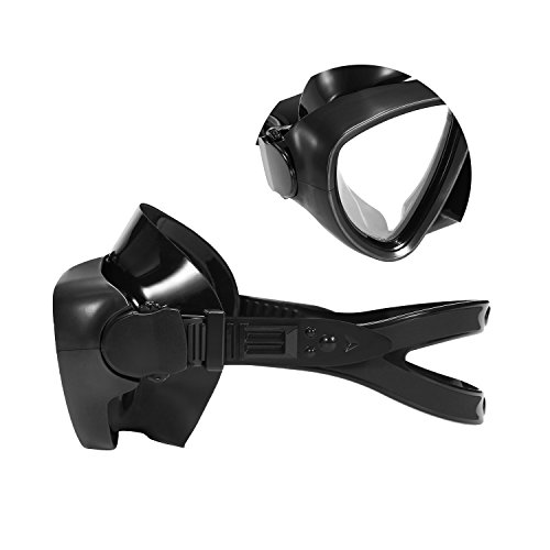 Speefish Scuba Diving Mask Snorkel Set, Anti-fog Coated Glass Goggles and Dry Top Snorkel with Free Mouthpiece for Snorkeling Freediving Swimming (Full Black) - Thumbnail 3