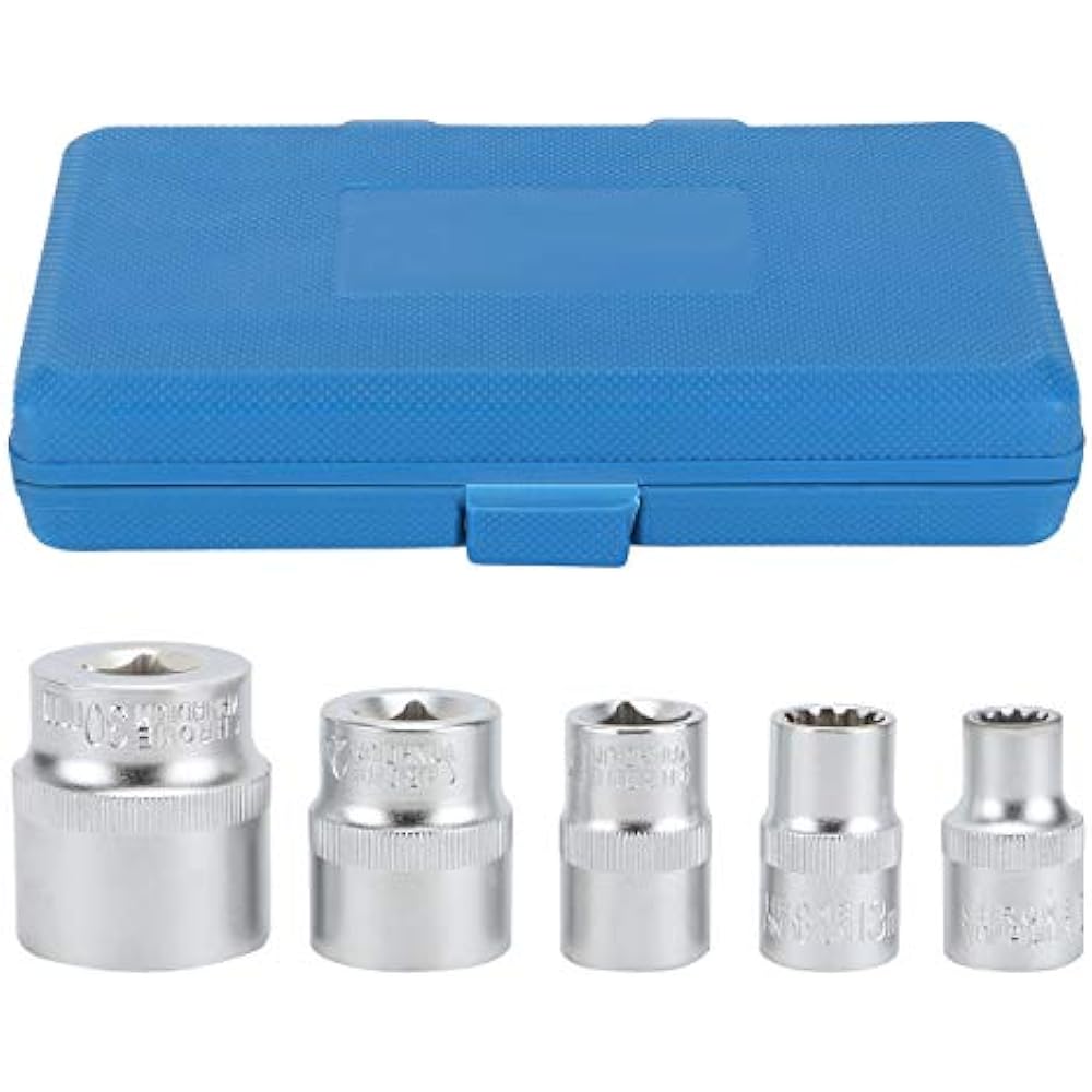 19 Pcs 1/2" Drive 12 Point Universal Metric Spline Socket Set CrV