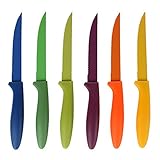 Home-X - Multi-Color Stainless Steel Steak Knives (Set of 6), Durable Premium Stainless Steel Serrated Blades Easily Slice Through Foods, Colorful Design Makes Eating Fun for the Whole Family