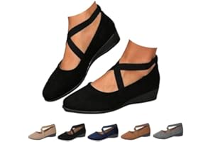 Women's Comfy Elastic Crisscross Strap Wedge Shoes Ballet Flats Toe Low Wedge Heel Slip on Non-Slip Shoes Wedges Elastic Cros