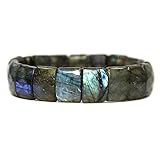 Natural Labradorite Genuine Semi Precious Gemstone 15mm Square Grain Faceted Beaded Stretchable Bracelet 7