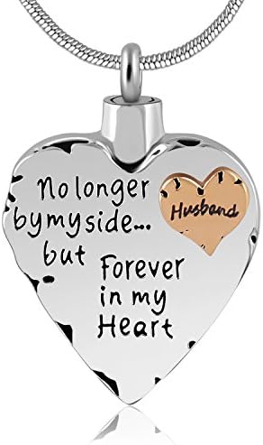 No Longer by My Side But Forever in My Heart Memorial Cremation Necklace for Mom,Dad,Pet Ashes Urn Pendant (Husband)