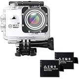 Action Camera 1080P FHD Sport Wifi cam，30-Meter Waterproof DV with 2 inch LCD HD 13MP 170 Degree Ultra-Wide Angle Lens Helmet Cam with 2 battery - 18 Accessories Included
