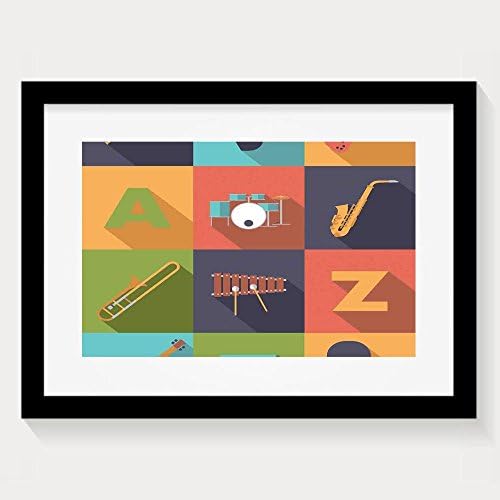 HUANGLING Colorful All Jazz Equipment Set On Flat Design Funky Music Symbols Graphic Decoration Framed Wall Art Prints For Home Decoration Black