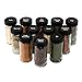 AllSpice 4 Ounce Glass Spice Jars (Same Size as Penzeys and Spice House) with Black Plastic Lids and 3 Styles of Shaker Tops- 12 Pack