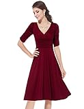 Ever Pretty 3/4 Sleeve Ruched Waist Classy V-Neck Casual Cocktail Dress 03632