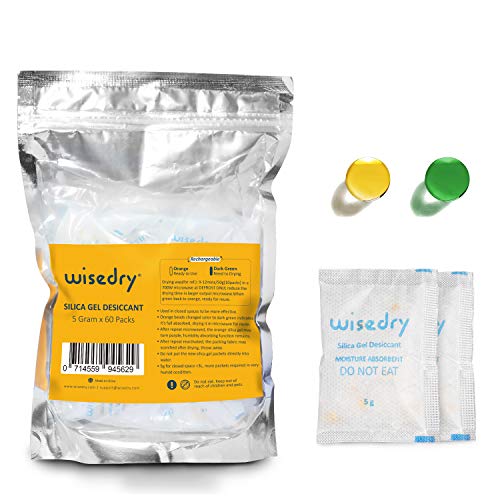 wisedry 5 Gram [60 Packs] Silica Gel Packets Rechargeable Desiccant