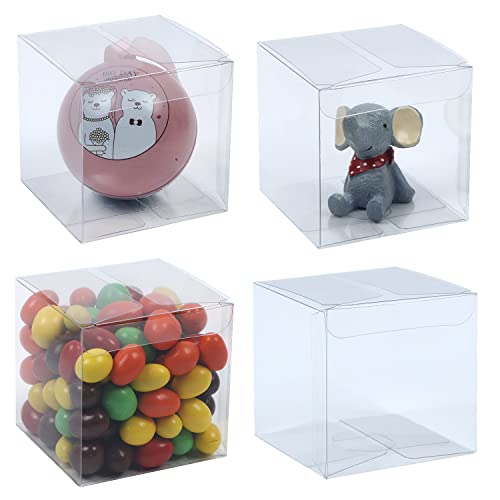 Gift Boxes, Clear Plastic Favor Box, 3x3x3 Inch, 50 Pack, Transparent