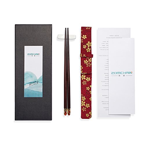Chinese new year Chopsticks Reusable Wood With Holder and Carrying Bag Gift Set 1 Pairs Red