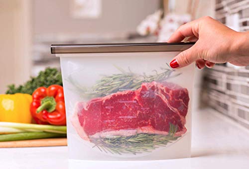 Eco Tasty Essentials Reusable Silicon Food Storage Bags Set of 4 PACK – 1000 ml. Airtight Zip Seal Bags Keep Your Food Fresh. Cooking, Lunch, Snack, Sous, Sandwich, Freezer. - Thumbnail 3