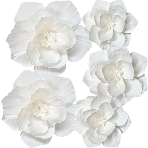 White Paper Flowers 3D Artificial Wall Décor, Wedding, Birthday, Bridal, Baby Shower, Nursery Room Backdrop, Table Centerpieces, Party Decorations and Supplies