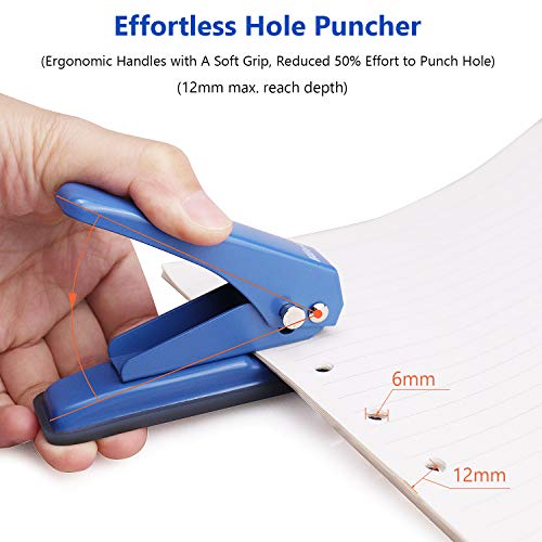 Metal Hole Punch Single Hole Puncher, Low Force, 20 Sheets Punch