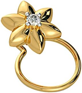 Panache Exports 0.02 Ct Round Cut Real Diamond Solitaire Flower Stud Nose Ring 14k Yellow Gold