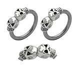 Pair of double 2 skull skeleton Hypoallergenic 316L Stainless Steel Surgical Steel Captive bead Ring lip, belly, nipple, cartilage, tragus, earring body Jewelry piercing hoop - 14 gauge, 3/8