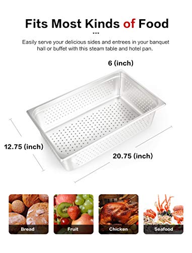Stainless Steel Perforated Steam Table Pan, ATOSA A2006P Full Size 6" Deep Stainless Steel Steam Table Perforated Pan and Anti-Jam Hotel Pan Buffet Food Pans Food Pan
