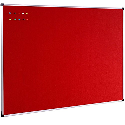 XBoard Red Decorative Fabric Bulletin Board with Sliver Aluminum Frame, 48 x 36 inch Wall Mounted Fabric Message Notice Board for Home Office School