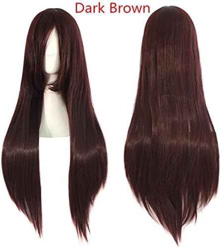 Long Cosplay Wig 32" Synthetic Straight Hair 17Color Orange black red Blonde Heat Resistant Costume Hairpiece,Dark Brown,30inches,