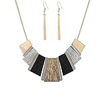 HSWE Women's Statement Bib Collar Necklace Enamel Tricolor Chunky Necklace Earrings Set