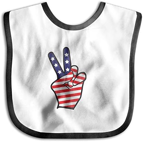 Funny Printed Two Fingers Peace Sing Hand American Flag Baby Boy Girls Waterproof Bibs