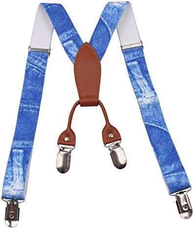 GUCHOL Boys and Girls Suspenders Strengthen 4 Clips Adjustable Length Braces for Kids (Blue1)