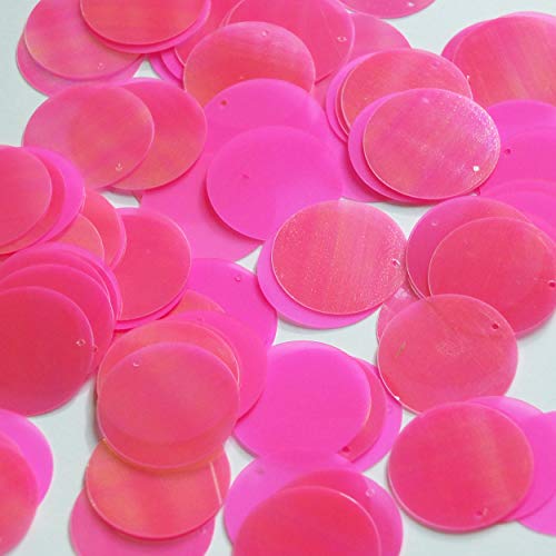 24mm Sequins Top Hole Bright Pink Rainbow Iris Fluorescent Matte Opaque Back Reversible. Couture Paillettes. Made in USA