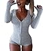 Begonia.K Women's Long Sleeve Romper Deep V Neck Botton Knitted Bodycon Jumpsuit