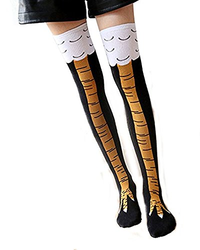 JUST SKY Women's Crazy Chicken Legs/Boots Knee High Valentines Day Socks Fitness Novelty Socks,Black-long1,One Size