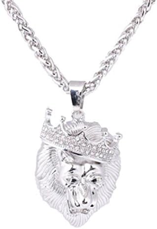 Becoler Full Iced Out Rhinestone Lion Tag Pendant Cuban Chain Hip Hop Necklace