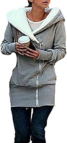 WmN FSHN Women's Casual Warm Zip Up Hooded Sweatshirt W102, Light Grey Large