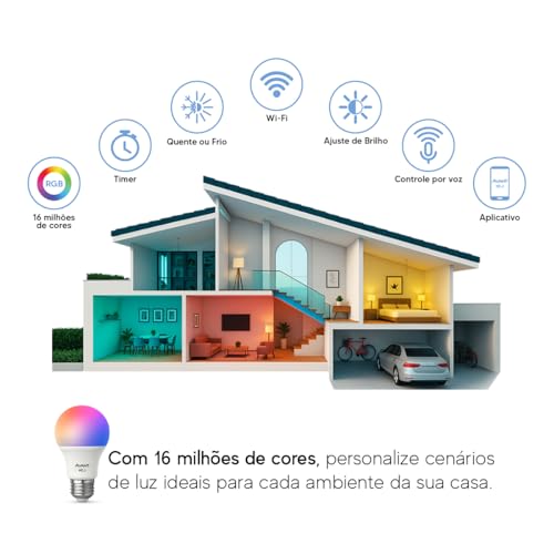 Lâmpada Smart LED 15W E27 Dimerizável RGB Colorida Compatível com Alexa e Google Home Controle por Voz Wifi Casa Inteligente Tuya