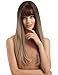 TopWigy Women Brunette Wig Long Straight Synthetic Blonde Wigs with Bangs Ombre Brown to Blonde Natural Look Realistic Dark Roots Wig 24 Inches for Halloween Party Daily Use