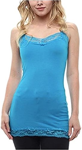 Solid Soft Stretch Spaghetti Adjustable Strap Lace Trim Cami Tank Top (3X, Baby Blue)