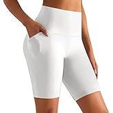 GROTEEN 8'' Biker Shorts Women with Pockets - High Waisted Tummy Control Yoga Workout Running Gym Spandex Shorts