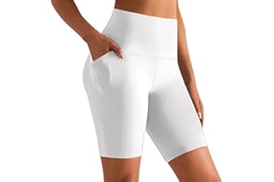 GROTEEN 8'' Biker Shorts Women with Pockets - High Waisted Tummy Control Yoga Workout Running Gym Spandex Shorts