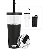 asobu ClearInsulation Flexi Straw Tumbler Marina a Tritan 28 oz Tumbler with 17 Oz Stainless Steel Insulated Sleeve for Ice Coffee or Hot Tea (Black)