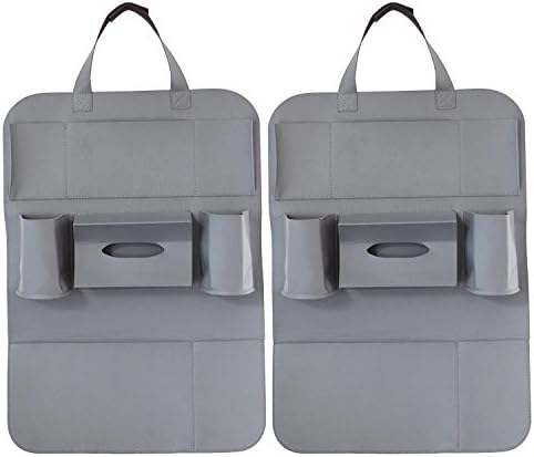 OPAI PU Leather Backseat Organizer Quality Seat Protector For the Luxury Car Mltipurpose Use as Auto Seat Back Protector, Kick Mat and PU Car Organizer (One Pair Set)(Grey)