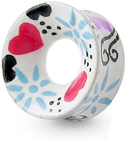 12MM Heart with Flower Perfectly Finished Painting and Plastic laminated Double Flared Hollow Wood Ear Plug Body jewelry