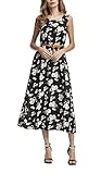 Summer Dresses Long, Women Floral Beach Chiffon Long Cute Dress for Juniors M