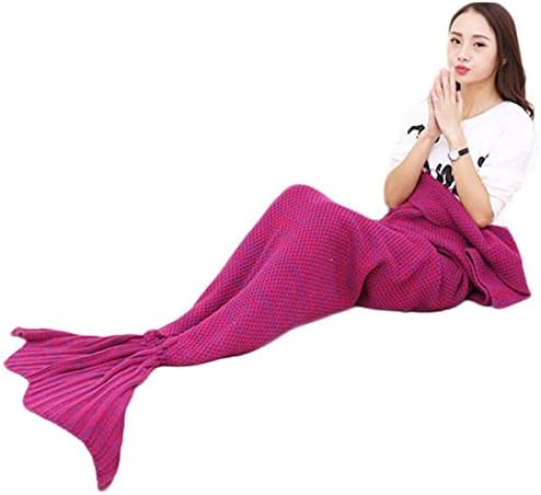 Cotton Mermaid Tail Blanket with Crochet Mermaid Blanket for Adult, Sleeping Bag Blanket Mermaid Throw Blanket for Bed Sofa Couch, All Seasons Warm Cozy Crochet Blanket 71"x35.5"