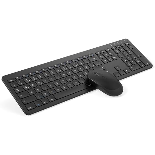 Tastatur Maus Set Kabellos, seenda SK38-3 Ultra-Dünne Wiederaufladbare Funktastatur, Ergonomische Keyboard Mouse mit Silikon Staubschutz für PC/Laptop