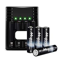 Mrupoo 4Pcs 1.5v 3200mWh AA Rechargeable Lithium Batteries with 4 Slots Ports AA AAA Battery 2 Hours Quick Charger, Micro-USB Port, Output at 1.5V