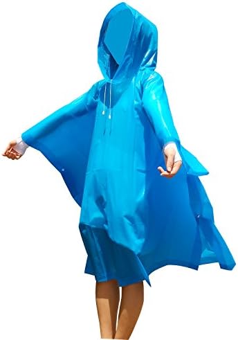 Ldoux Rain Poncho, Waterproof Raincoat with Hoods for Outdoor Camping Hiking Activities (Blue)