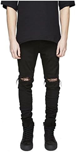Slim Fit Jean Men's Black Ripped Destroyed Stretch Fashion Skinny Denim Jeans 31