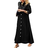 chouyatou Women's Casual Button Down Maxi Shirt Dress Long Sleeve Button Up Tunic Long Dress