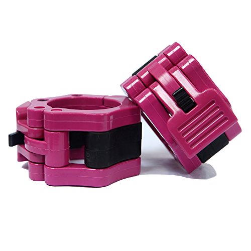 AbraFit 2" Olympic Barbell Clamps - Solid ABS Locking Barbell Collars with Quick Release - for Professional Training Strong Lifts and Olympic Training- Set of 2 (Free Bag !!!) (Rose)