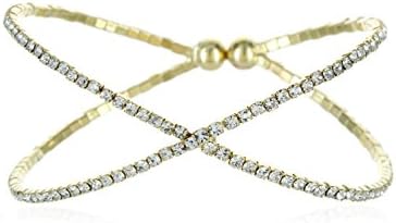 INPINK Fashion Jewelry Cross My Heart Flexible Rhinestone Cuff Bracelet in Gold-Tone