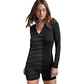 Lunya Soft Modal Ribbed V Neck Long Sleeve Tops for Women - Long Sleeve V Neck Top - Shape Retention, Two-Button Snap Closure - Vneck Long Sleeve Shirts for Women - Immersed Black - Medium