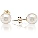 PAVOI Handpicked AAA+ 14K Yellow Gold Round White Freshwater Cultured Pearl Earrings | Pearl Earrings for Women - 7mm