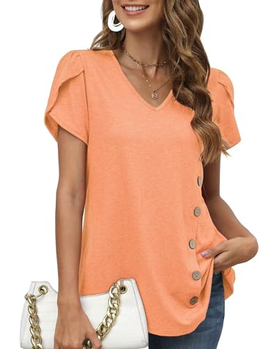 BEIMUC TSHIRTS SHIRTS FOR WOMEN PUFFY SLEEVE TOPS CUTE SUMMER BLOUSES ORANGE S